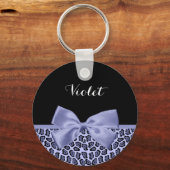 Girl Lila Jaguar Print Lavendel Bow mit Namen Schlüsselanhänger (Vorderseite)
