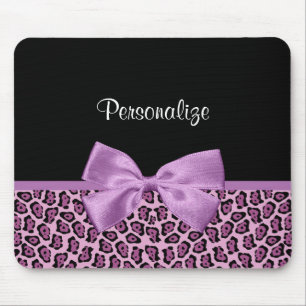 Girl Lila Jaguar Print Niedlich Bow mit Namen Mousepad