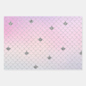 Girl Lila Pink Aqua Silver Mermaid Glitzer Geschenkpapier Set (Vorderseite 3)