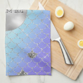 Girl Lila Pink Aqua Silver Mermaid Glitzer Geschirrtuch (Viertel Falte)