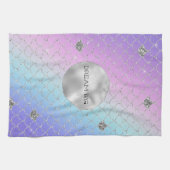 Girl Lila Pink Aqua Silver Mermaid Glitzer Geschirrtuch (Horizontal)