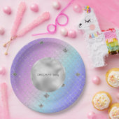 Girl Lila Pink Aqua Silver Mermaid Glitzer Pappteller (Party)