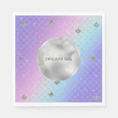 Girl Lila Pink Aqua Silver Mermaid Glitzer Serviette (Vorderseite)