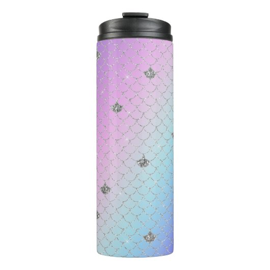 Girl Lila Pink Aqua Silver Mermaid Glitzer  Thermosbecher (Vorderseite)
