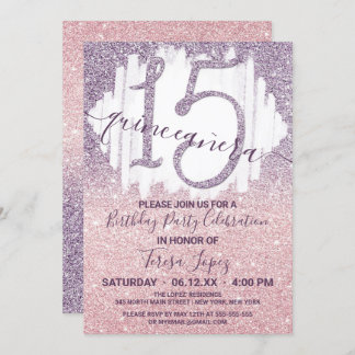 Girl Lila Pink Imitats Glitzer Ombre Quinceañera Einladung
