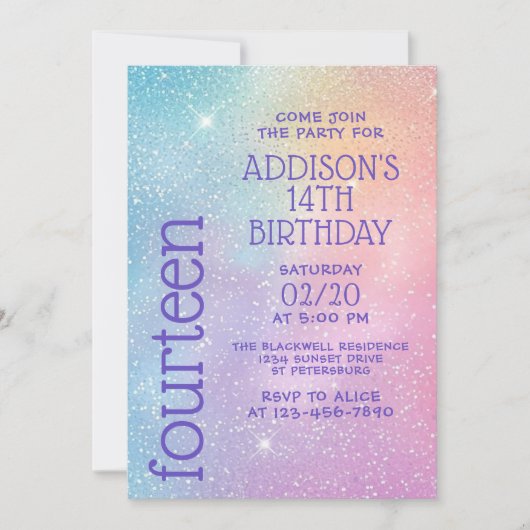 Girl Lila Stars Galaxy Geburtstag Einladung (Vorderseite)