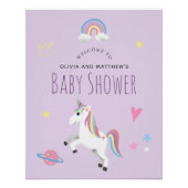 Girl Lila Unicorn Kinderdusche Begrüßungszeichen Poster (Vorderseite)