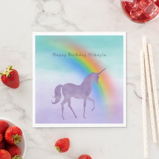 Girl Lila Unicorn Rainbow Personalisiert Serviette (Beispiel)