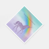 Girl Lila Unicorn Rainbow Personalisiert Serviette (Ecke)