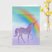 Girl Lila Unicorn Rainbow Personalisierter Name Karte (Gelbe Blume)