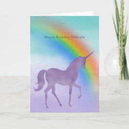 Girl Lila Unicorn Rainbow Personalisierter Name Karte