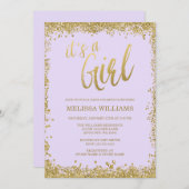 Girl Lilac Lila Imitats Gold Glitzer Kinderdusche Einladung (Vorne/Hinten)
