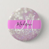 Girl Lilac Shimmer Glitzer Glitzern Monogram Name Button (Vorderseite)