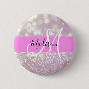 Girl Lilac Shimmer Glitzer Glitzern Monogram Name Button