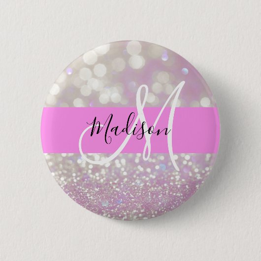 Girl Lilac Shimmer Glitzer Glitzern Monogram Name Button (Vorderseite)