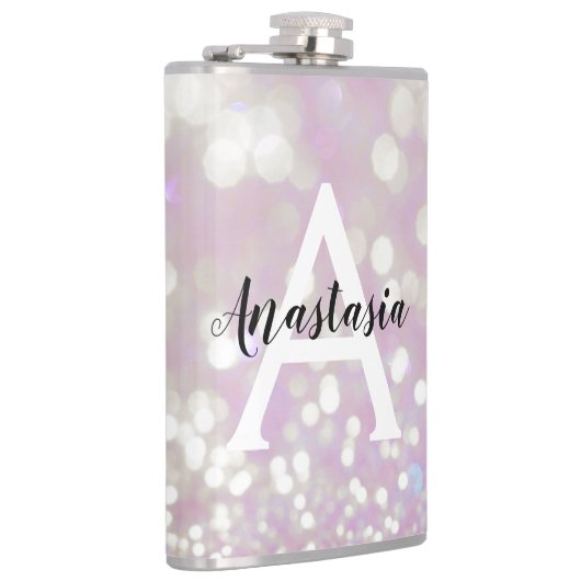 Girl Lilac Shimmer Glitzer Glitzern Monogram Name Flachmann (Rechts)