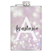 Girl Lilac Shimmer Glitzer Glitzern Monogram Name Flachmann (Vorderseite)