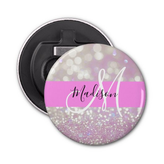 Girl Lilac Shimmer Glitzer Glitzern Monogram Name Flaschenöffner (Vorderseite)