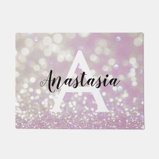 Girl Lilac Shimmer Glitzer Glitzern Monogram Name Fußmatte (Vorderseite)