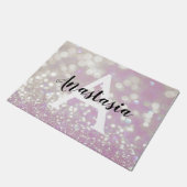 Girl Lilac Shimmer Glitzer Glitzern Monogram Name Fußmatte (Schrägansicht)