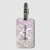 Girl Lilac Shimmer Glitzer Glitzern Monogram Name Gepäckanhänger (Vorderseite Vertikal)