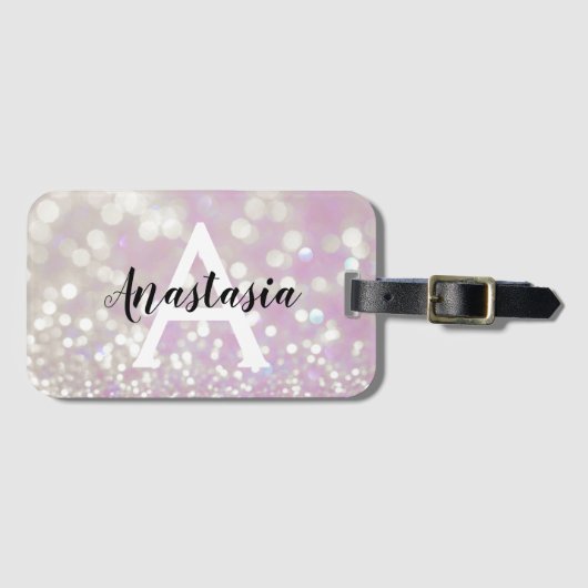 Girl Lilac Shimmer Glitzer Glitzern Monogram Name Gepäckanhänger (Vorderseite (Horizontal))