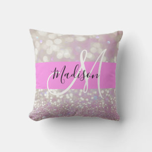 Girl Lilac Shimmer Glitzer Glitzern Monogram Name Kissen