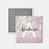 Girl Lilac Shimmer Glitzer Glitzern Monogram Name Magnet (Vorderseite/Rückseite)