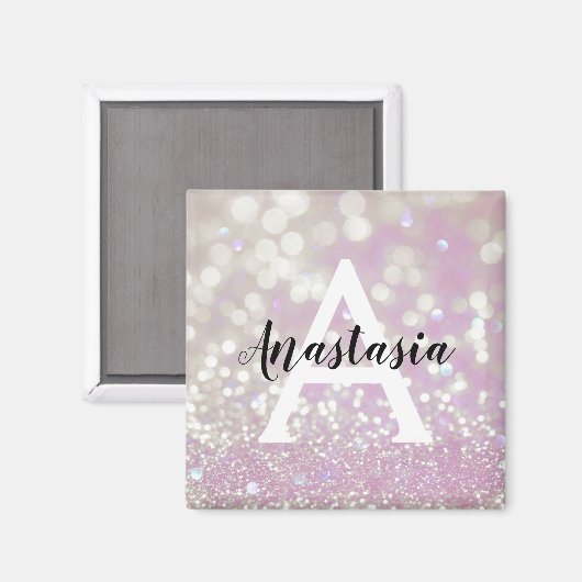 Girl Lilac Shimmer Glitzer Glitzern Monogram Name Magnet (Vorderseite/Rückseite)