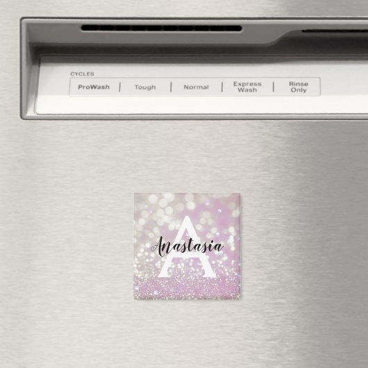 Girl Lilac Shimmer Glitzer Glitzern Monogram Name Magnet (In Situ (Geschirrspüler))