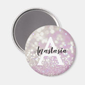 Girl Lilac Shimmer Glitzer Glitzern Monogram Name Magnet (Vorderseite/Rückseite)