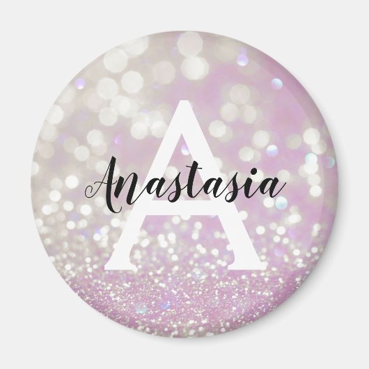 Girl Lilac Shimmer Glitzer Glitzern Monogram Name Magnet (Vorne)