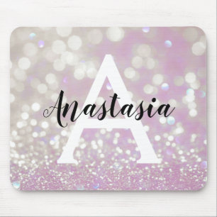 Girl Lilac Shimmer Glitzer Glitzern Monogram Name Mousepad
