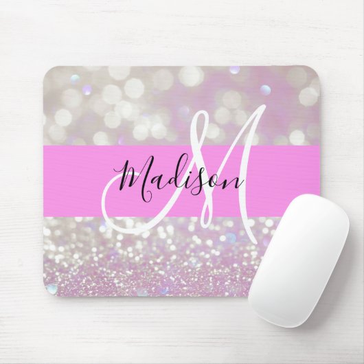 Girl Lilac Shimmer Glitzer Glitzern Monogram Name Mousepad (Mit Mouse)
