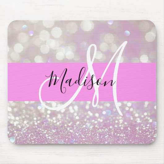Girl Lilac Shimmer Glitzer Glitzern Monogram Name Mousepad (Vorne)