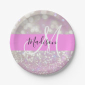 Girl Lilac Shimmer Glitzer Glitzern Monogram Name Pappteller (Vorderseite)