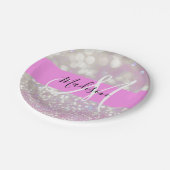 Girl Lilac Shimmer Glitzer Glitzern Monogram Name Pappteller (Schrägansicht)