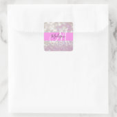 Girl Lilac Shimmer Glitzer Glitzern Monogram Name Quadratischer Aufkleber (Tasche)
