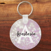 Girl Lilac Shimmer Glitzer Glitzern Monogram Name Schlüsselanhänger (Vorderseite)