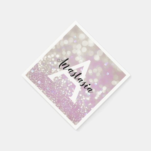 Girl Lilac Shimmer Glitzer Glitzern Monogram Name Serviette (Ecke)
