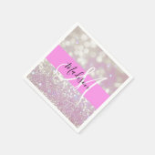 Girl Lilac Shimmer Glitzer Glitzern Monogram Name Serviette (Ecke)