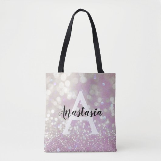 Girl Lilac Shimmer Glitzer Glitzern Monogram Name Tasche (Vorderseite)