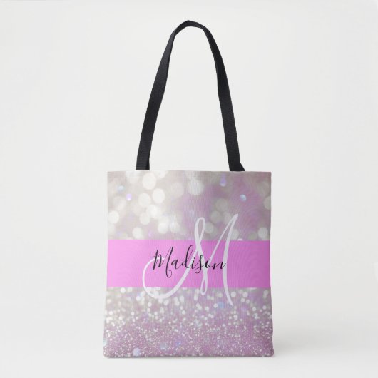 Girl Lilac Shimmer Glitzer Glitzern Monogram Name Tasche (Vorderseite)