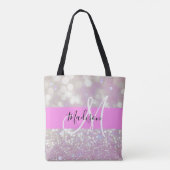 Girl Lilac Shimmer Glitzer Glitzern Monogram Name Tasche (Rückseite)