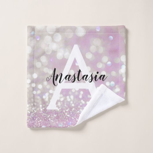Girl Lilac Shimmer Glitzer Glitzern Monogram Name Waschlappen (Waschlappen)