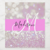 Girl Lilac Shimmer Glitzer Glitzern Monogram Name Weinetikett (Einzelnes Label)