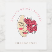Girl Line Art Face Blume Brautparty Weinetikett (Einzelnes Label)