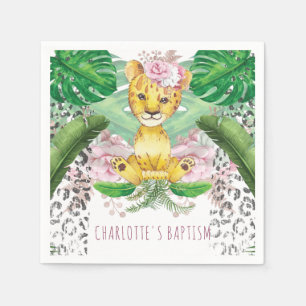 Girl Lion Illustration Safari Taufe Serviette