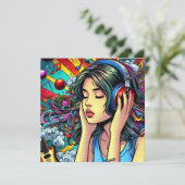 Girl Listing to Music on Headphones Psychedelic (Stehend Vorderseite)