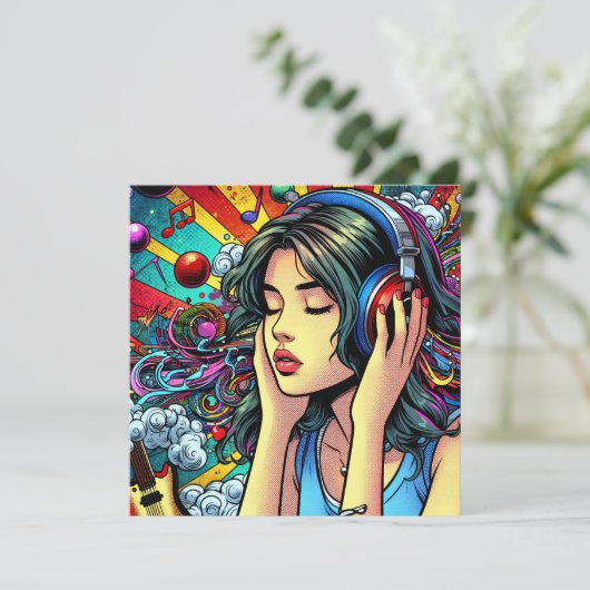 Girl Listing to Music on Headphones Psychedelic (Stehend Vorderseite)